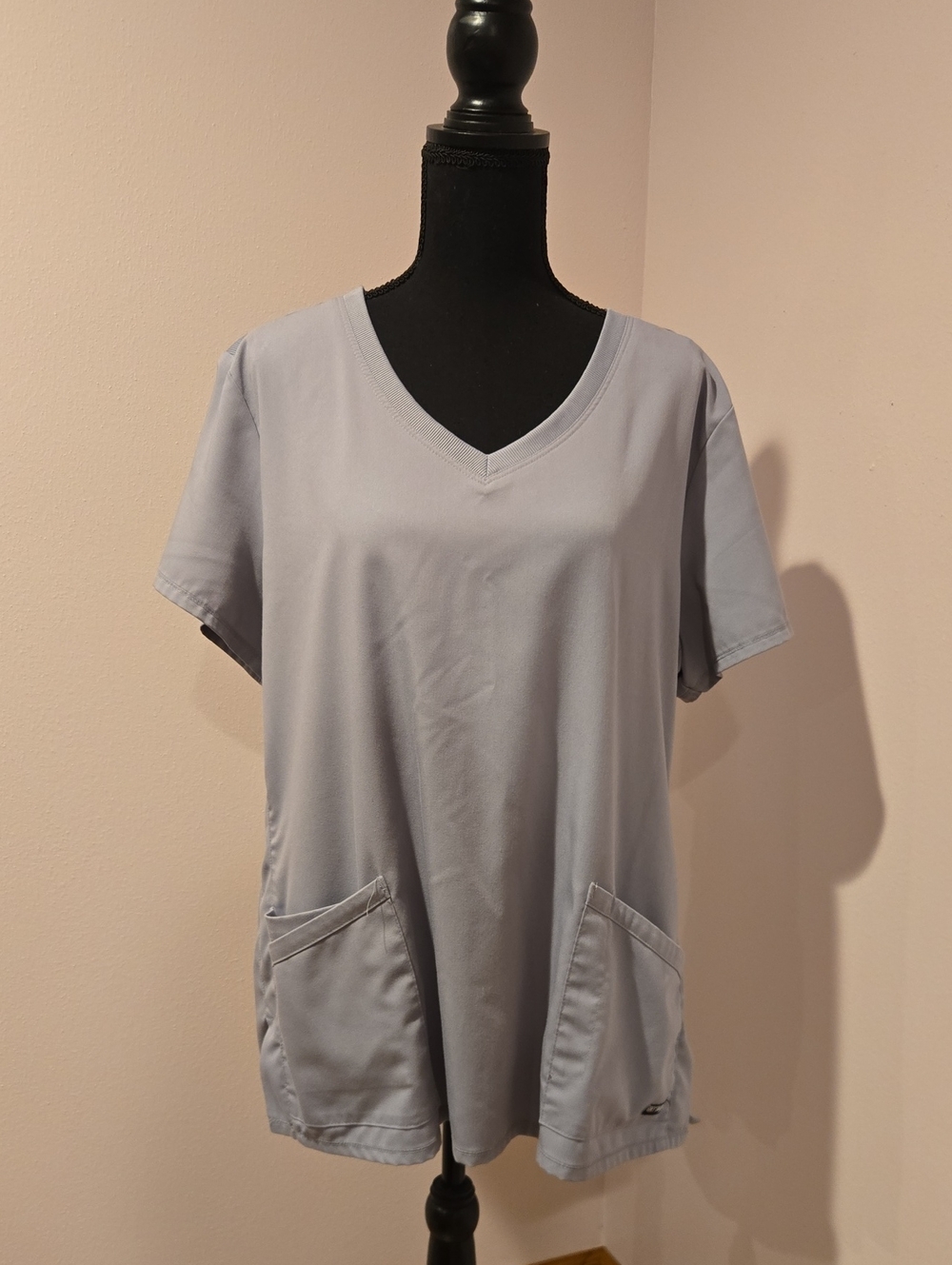 Grey's Anatomy Light Gray V-Neck Scrub Top with Front Pockets